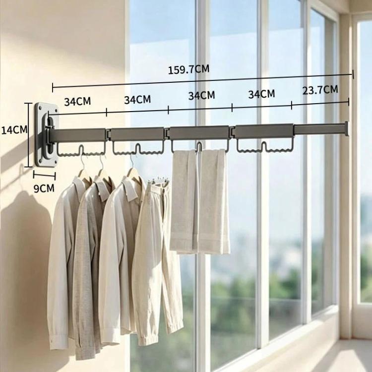 Household Rotatable Folding Clothes Drying Rack Wall-Mounted Drill-Free Retractable Clothes Rod, Spec: 4-Fold Grey
