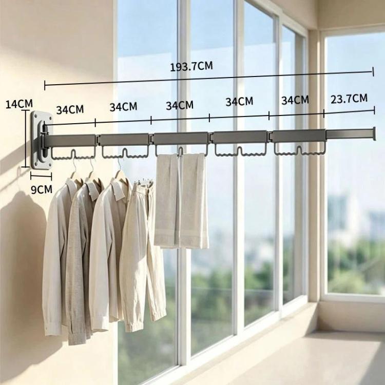 Household Rotatable Folding Clothes Drying Rack Wall-Mounted Drill-Free Retractable Clothes Rod, Spec: 5-Fold Grey