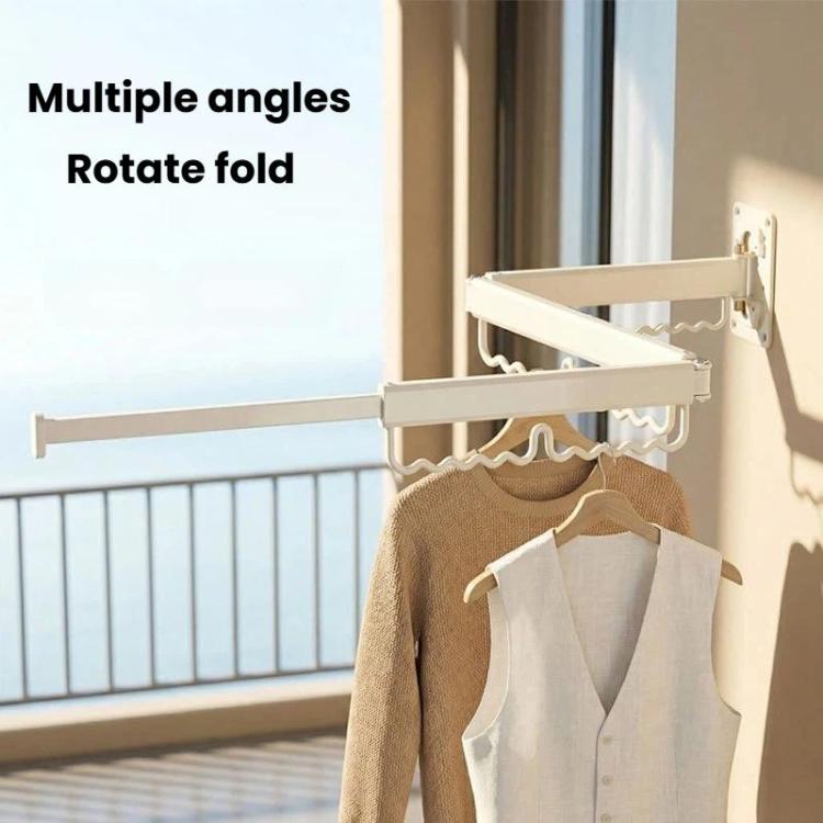 Household Rotatable Folding Clothes Drying Rack Wall-Mounted Drill-Free Retractable Clothes Rod, Spec: 2-Fold White