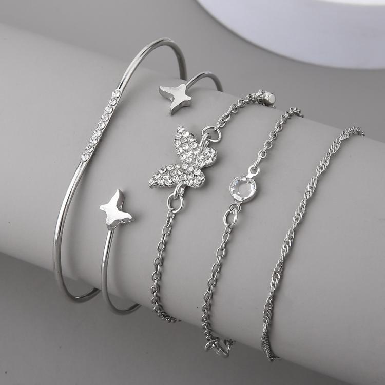 5pcs /Set Bohemian Butterfly Open Cuff Diamond Crystal Bracelet