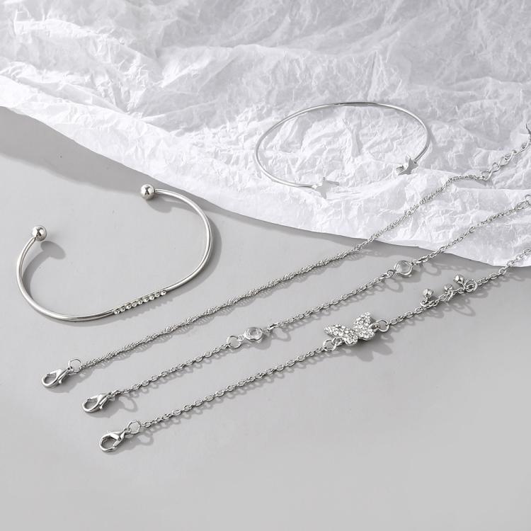 5pcs /Set Bohemian Butterfly Open Cuff Diamond Crystal Bracelet