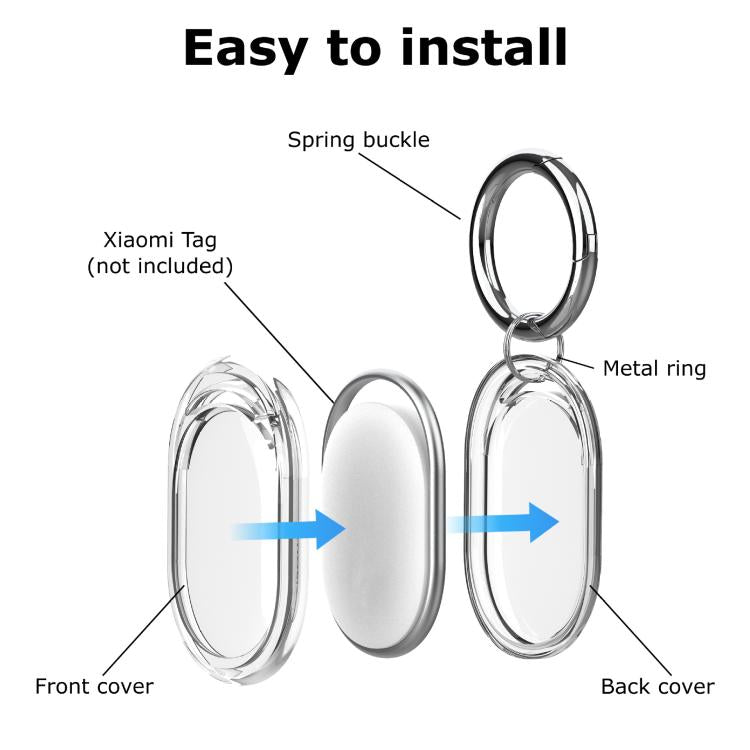 For Xiaomi Tag Clear TPU Full-Body Cover Protective Case with Metal Spring Buckle Keychain Waterproof & Anti-Scratch Tracker Holder