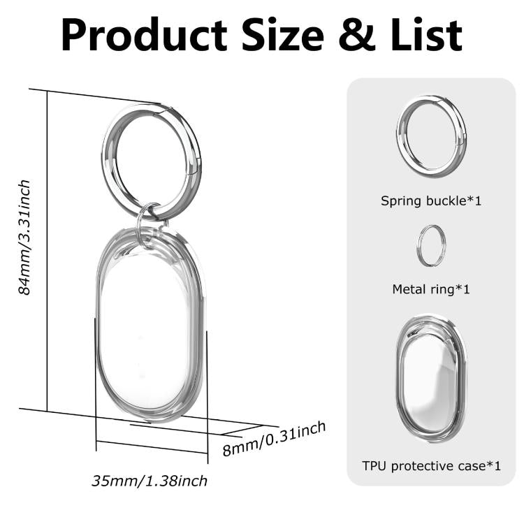 For Xiaomi Tag Clear TPU Full-Body Cover Protective Case with Metal Spring Buckle Keychain Waterproof & Anti-Scratch Tracker Holder
