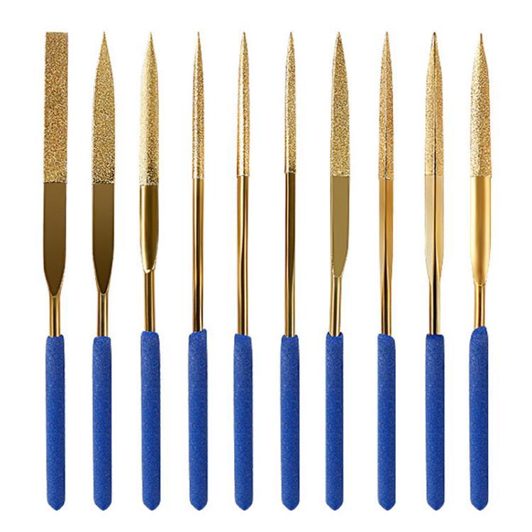 10-Piece Set 3x140mm Diamond File Titanium-Coated Alloy High-Hardness File Metal Gemstone Grinding Tool