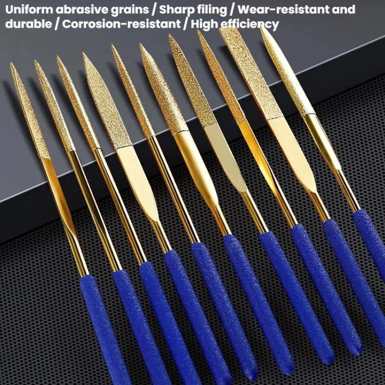 10-Piece Set 4x160mm Diamond File Titanium-Coated Alloy High-Hardness File Metal Gemstone Grinding Tool