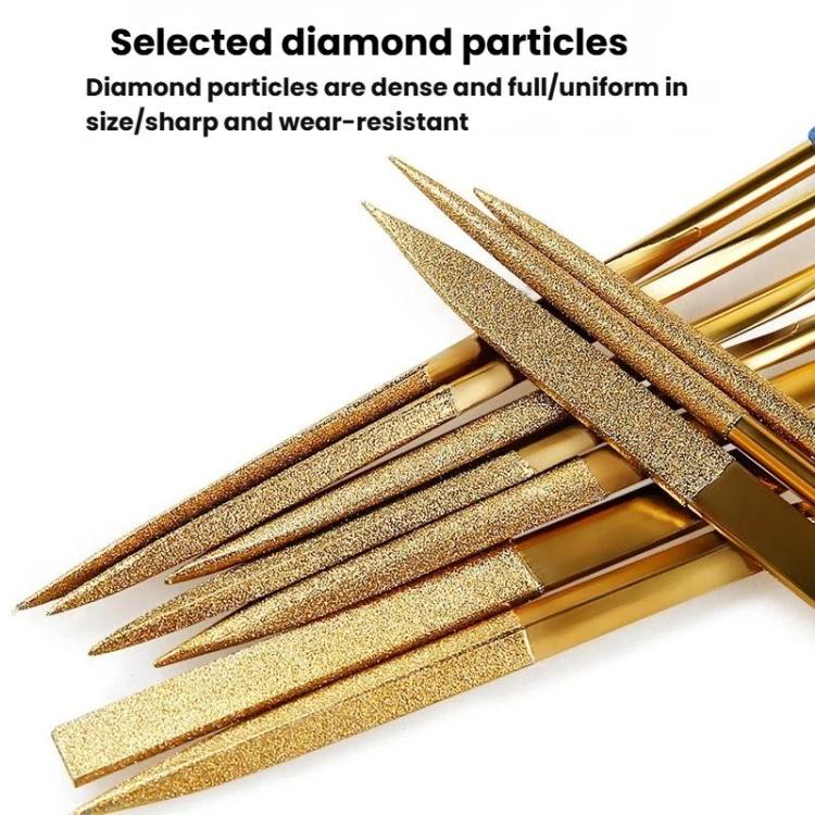 10-Piece Set 4x160mm Diamond File Titanium-Coated Alloy High-Hardness File Metal Gemstone Grinding Tool