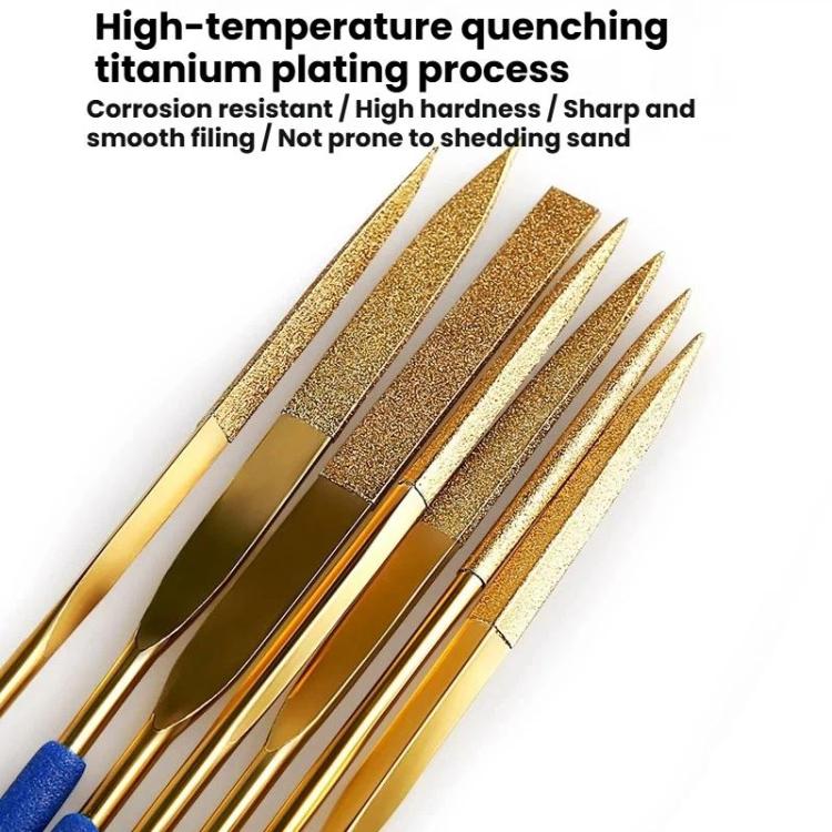 10-Piece Set 5x180mm Diamond File Titanium-Coated Alloy High-Hardness File Metal Gemstone Grinding Tool