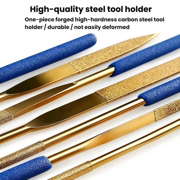 10-Piece Set 5x180mm Diamond File Titanium-Coated Alloy High-Hardness File Metal Gemstone Grinding Tool
