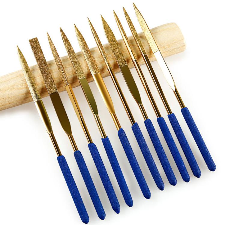 10-Piece Set 5x180mm Diamond File Titanium-Coated Alloy High-Hardness File Metal Gemstone Grinding Tool