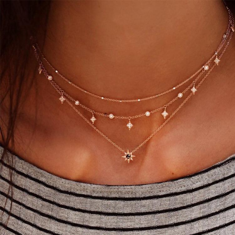 Multi-layered Star Pendant Necklace Combination - 4444