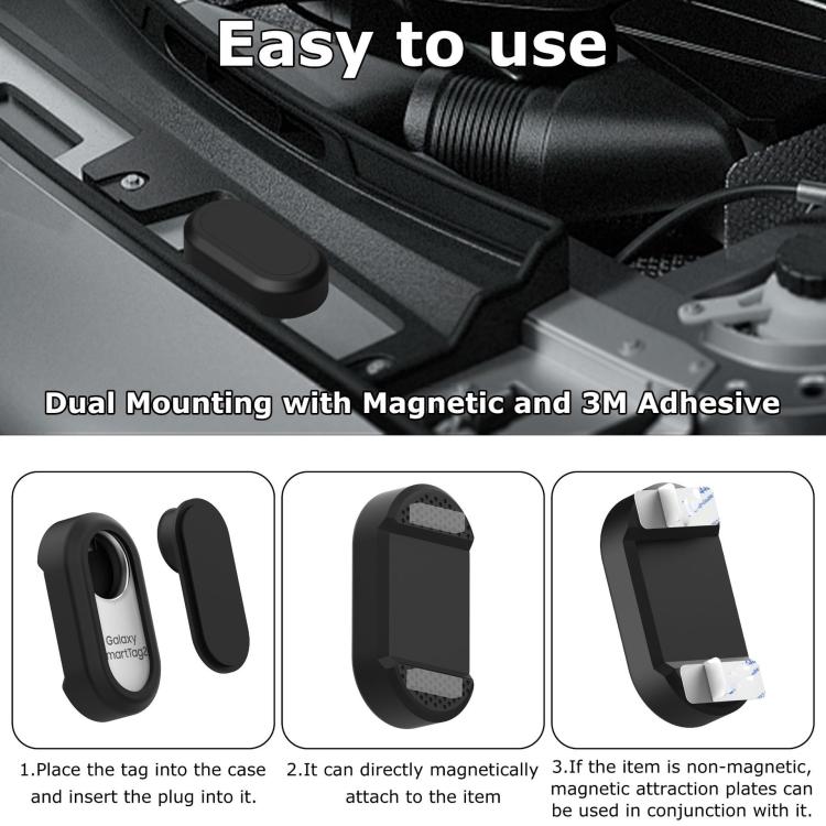For Samsung Galaxy SmartTag2 Magnetic Waterproof Case Silicone Holder with Strong Magnets & Adhesive Hidden Anti-Theft GPS Tracker Mount for Car, Bike - Black