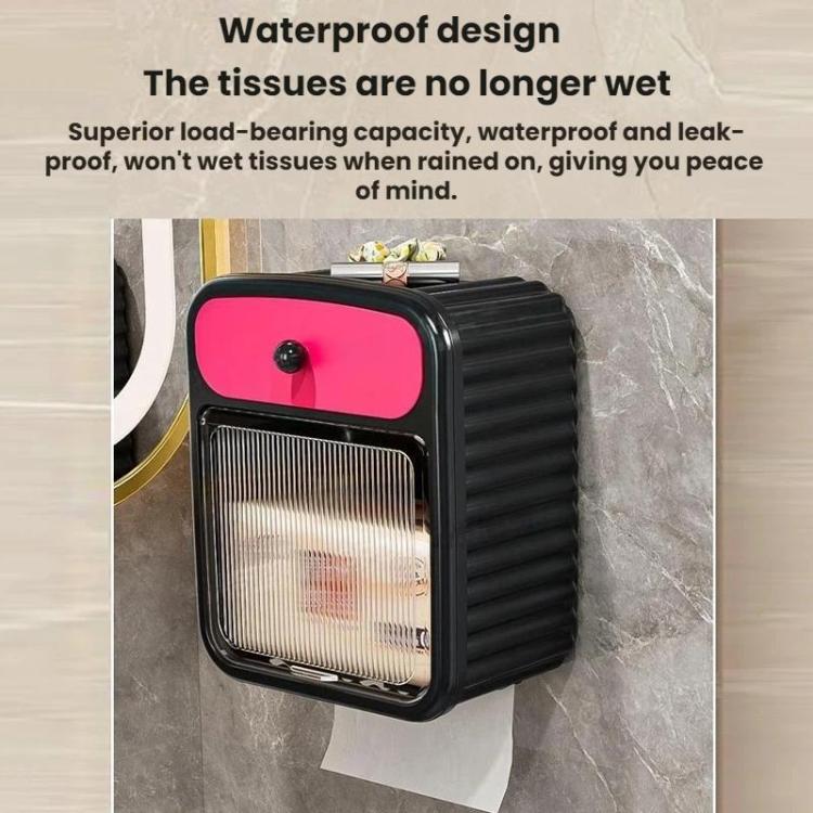 Wall-mounted Tissue Box Bathroom Shelf, Color: Black Large