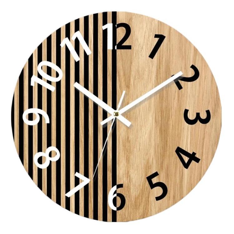 Wooden Round Analog-Digital Wall Clock 3D Decorative Home Wall Clock, Size: 30cm