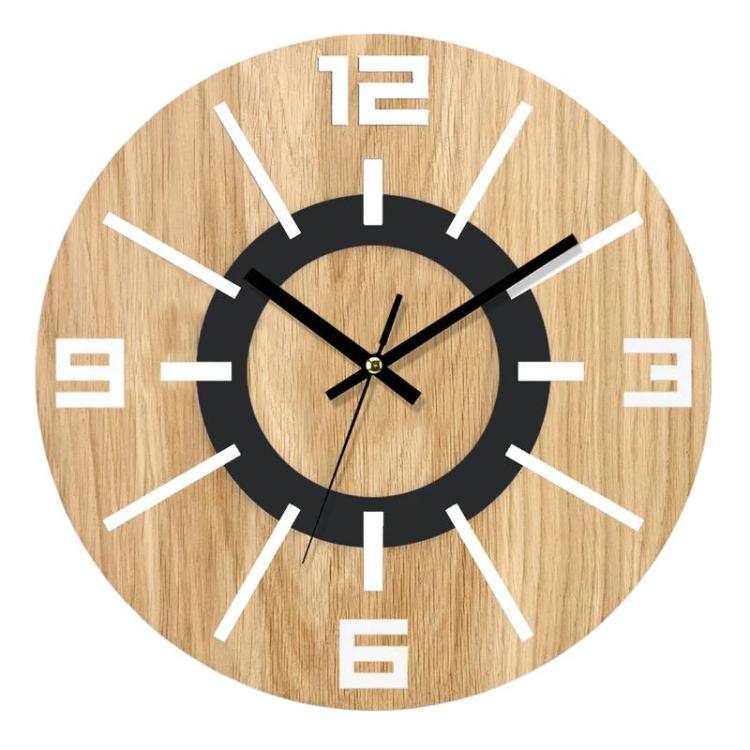 Wooden Round Analog-Digital Wall Clock 3D Decorative Home Wall Clock, Size: 34cm