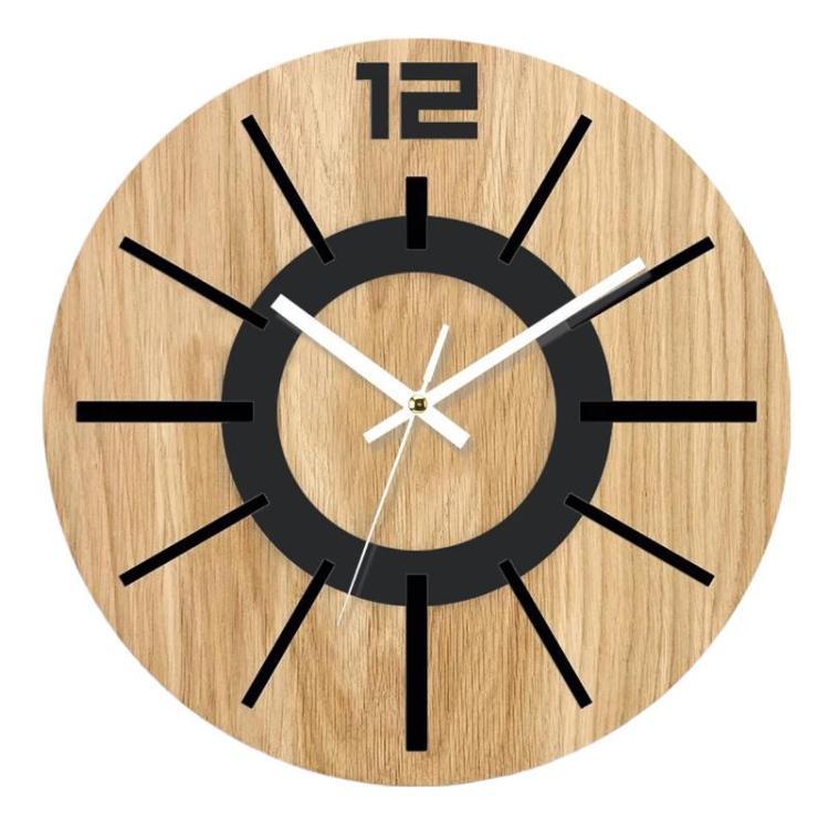 Wooden Round Analog-Digital Wall Clock 3D Decorative Home Wall Clock, Size: 34cm
