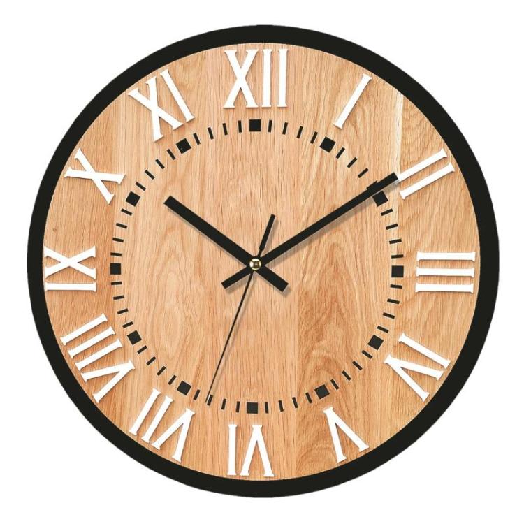Wooden Round Analog-Digital Wall Clock 3D Decorative Home Wall Clock, Size: 34cm