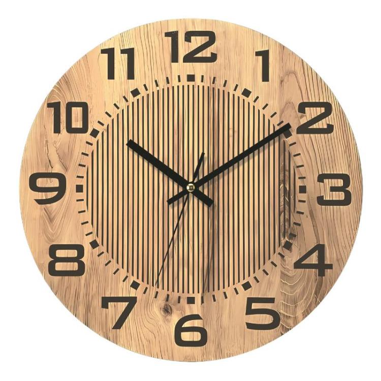 Wooden Round Analog-Digital Wall Clock 3D Decorative Home Wall Clock, Size: 34cm