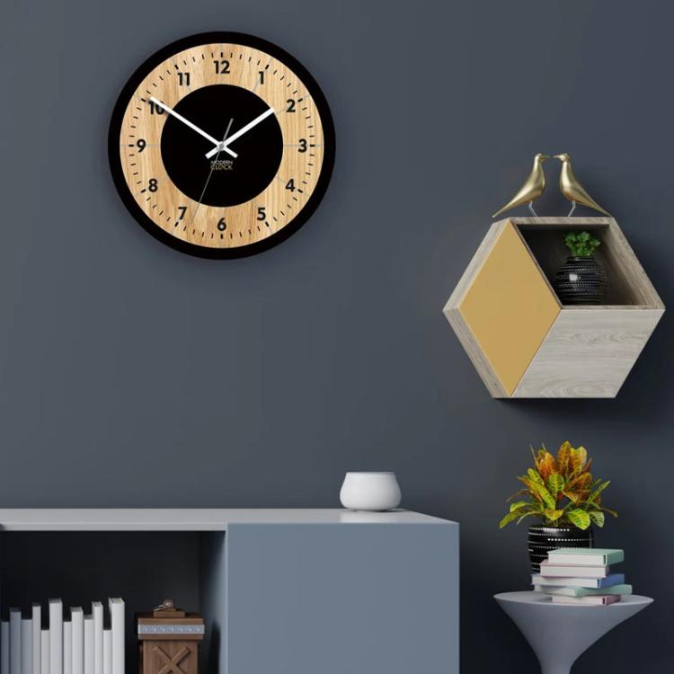 Wooden Round Analog-Digital Wall Clock 3D Decorative Home Wall Clock, Size: 34cm
