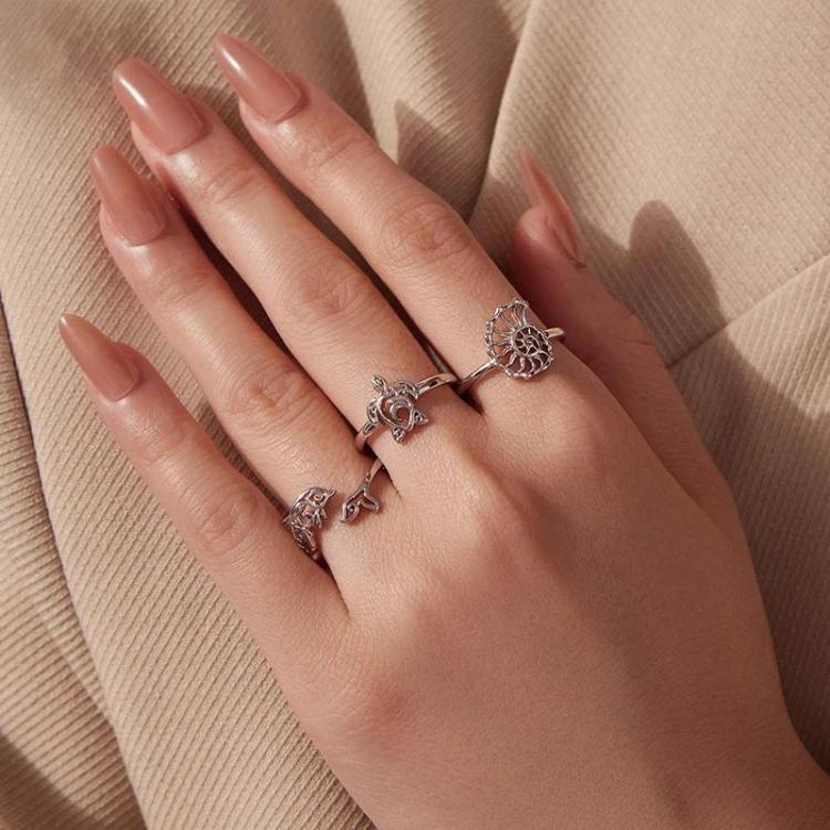 Copper Plated With White Gold Adjustable Ocean Life Opening Ring