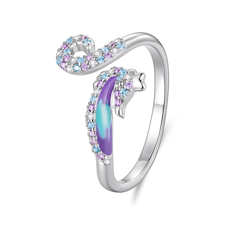 Adjustable Copper-Plated White Gold Dreamy Seahorse Opening Ring - YIR305-E