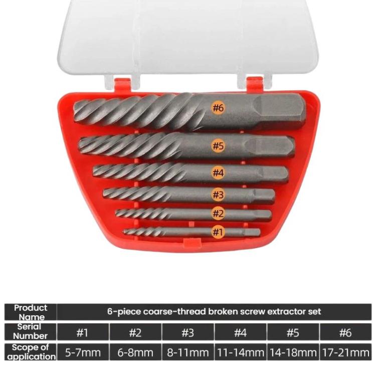 Broken Screw Extractor Screw Tool Set, Spec: Coarse-threaded 6pcs / set
