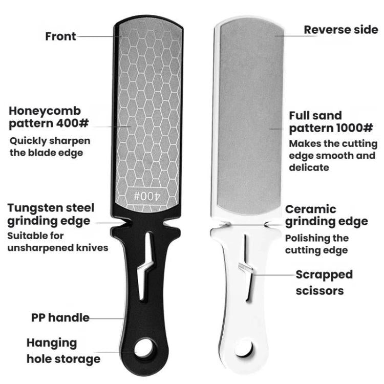 LsCook Double-Sided Emery Stone Knife Sharpener Home Use Quick Multi-Functional Sharpening Stone - Round Head Black White A Color Box Packaging
