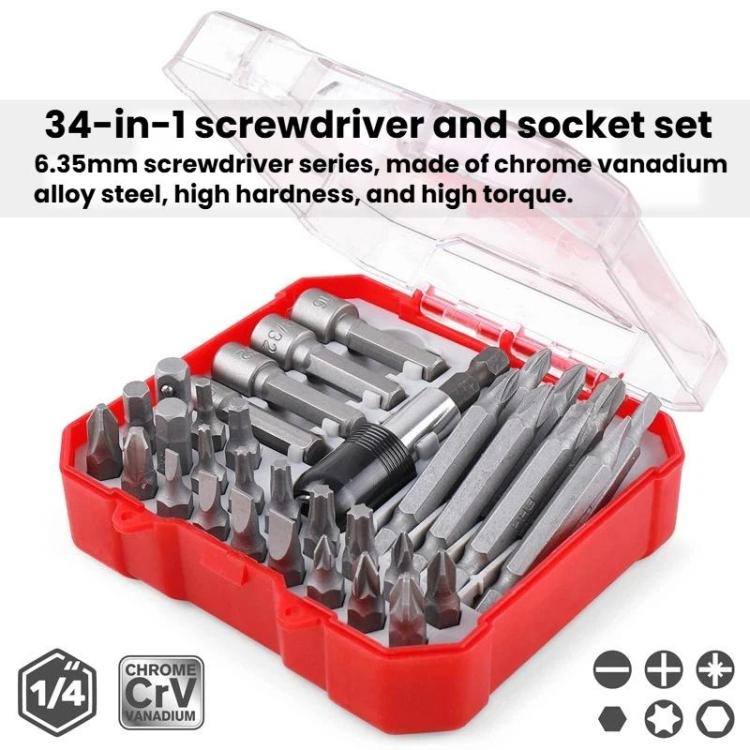 34 In 1 Screwdriver Bit Set, Flat / Phillips / Hex Screw Bits Repair Tools