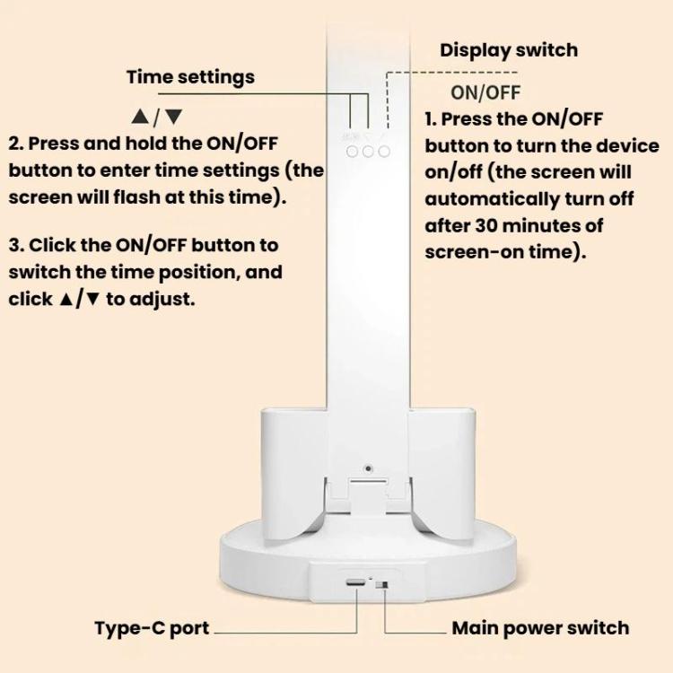 Xiajule Eye-Caring Study Desk Lamp With Time Display 3-Color Temperature Dimmable Reading Bedside Lamp, Spec: XH4000