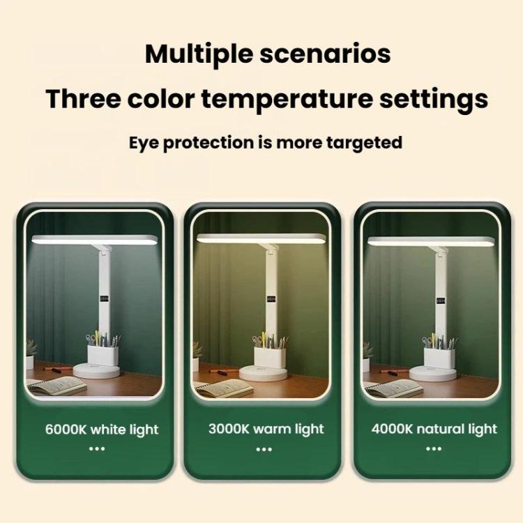 Xiajule Eye-Caring Study Desk Lamp With Time Display 3-Color Temperature Dimmable Reading Bedside Lamp, Spec: XH4800