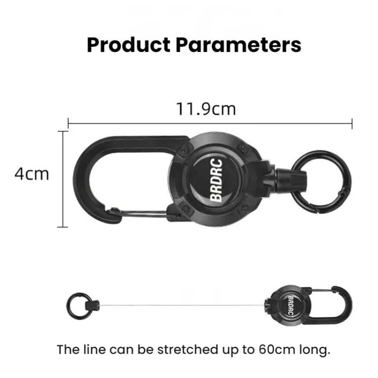 For DJI Osmo Action 6 / Pocket 3 / 4 BRDRC Action Camera Telescopic Backpack Carabiner - Black
