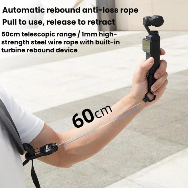 For DJI Osmo Action 6 / Pocket 3 / 4 BRDRC Action Camera Telescopic Backpack Carabiner - Black