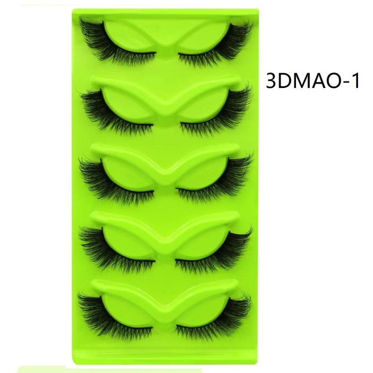 5pair /Set Green Fox-Eye Cat-Eye False Eyelashes Voluminous Curled Realistic Fox-Style Lashes, Spec: 3DMAO-1
