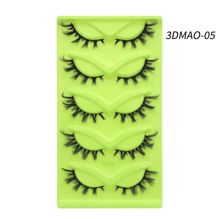 5pair /Set Green Fox-Eye Cat-Eye False Eyelashes Voluminous Curled Realistic Fox-Style Lashes, Spec: 3DMAO-05