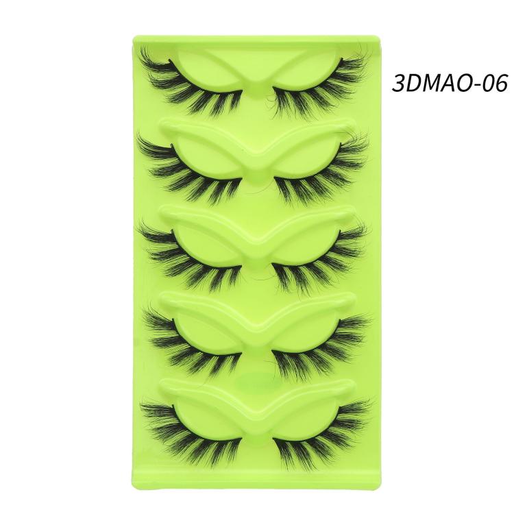 5pair /Set Green Fox-Eye Cat-Eye False Eyelashes Voluminous Curled Realistic Fox-Style Lashes, Spec: 3DMAO-06
