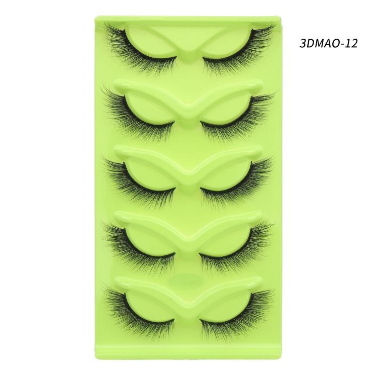 5pair /Set Green Fox-Eye Cat-Eye False Eyelashes Voluminous Curled Realistic Fox-Style Lashes, Spec: 3DMAO-12