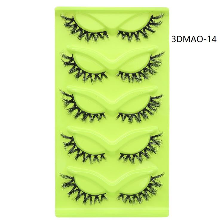 5pair /Set Green Fox-Eye Cat-Eye False Eyelashes Voluminous Curled Realistic Fox-Style Lashes, Spec: 3DMAO-14