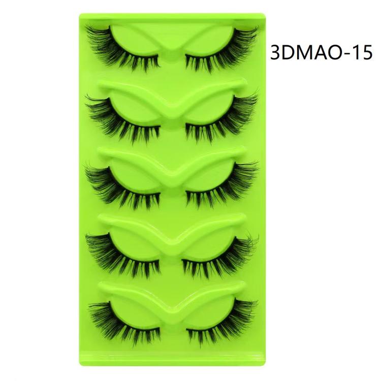 5pair /Set Green Fox-Eye Cat-Eye False Eyelashes Voluminous Curled Realistic Fox-Style Lashes, Spec: 3DMAO-15