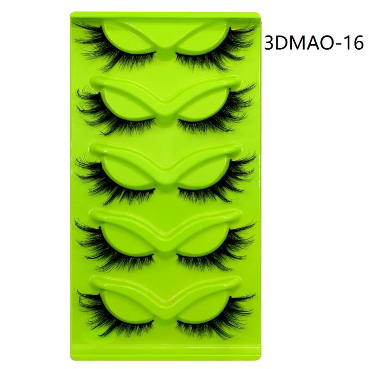 5pair /Set Green Fox-Eye Cat-Eye False Eyelashes Voluminous Curled Realistic Fox-Style Lashes, Spec: 3DMAO-16