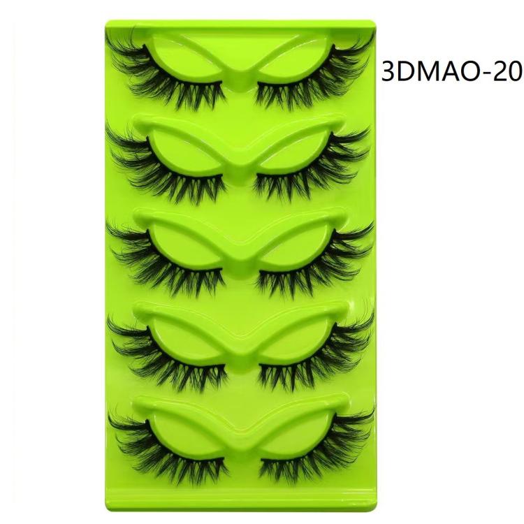 5pair /Set Green Fox-Eye Cat-Eye False Eyelashes Voluminous Curled Realistic Fox-Style Lashes, Spec: 3DMAO-20