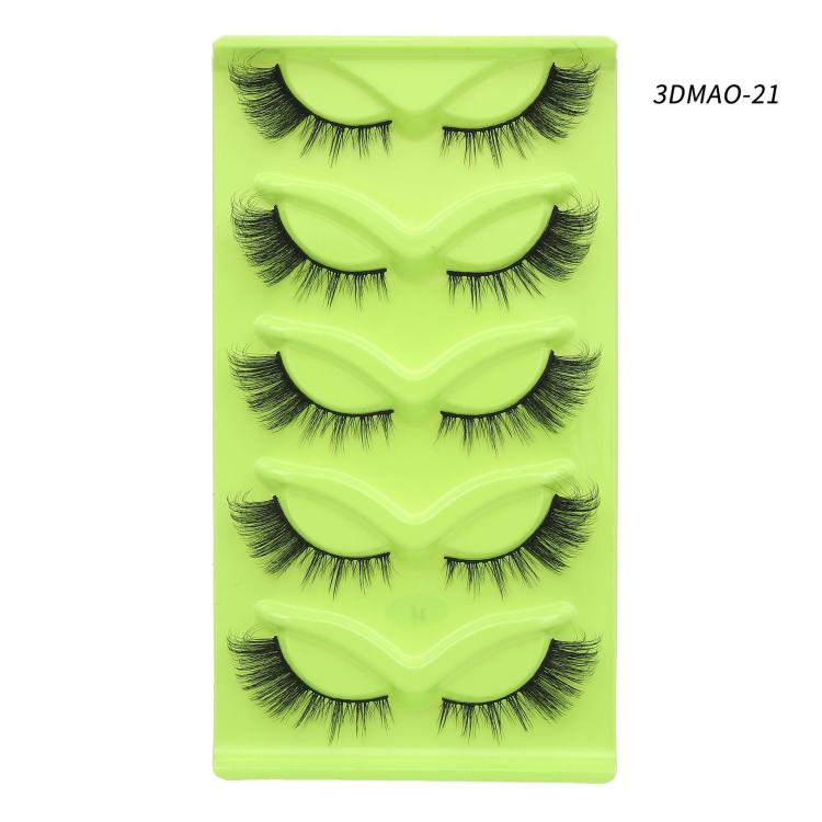 5pair /Set Green Fox-Eye Cat-Eye False Eyelashes Voluminous Curled Realistic Fox-Style Lashes, Spec: 3DMAO-21
