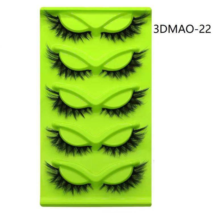 5pair /Set Green Fox-Eye Cat-Eye False Eyelashes Voluminous Curled Realistic Fox-Style Lashes, Spec: 3DMAO-22