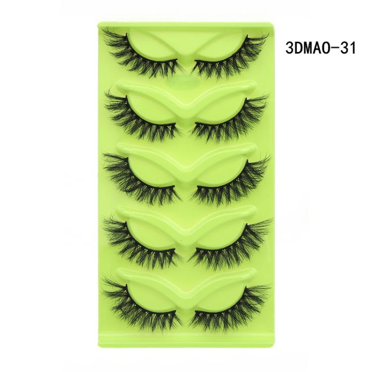 5pair /Set Green Fox-Eye Cat-Eye False Eyelashes Voluminous Curled Realistic Fox-Style Lashes, Spec: 3DMAO-31