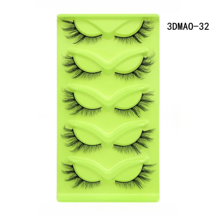 5pair /Set Green Fox-Eye Cat-Eye False Eyelashes Voluminous Curled Realistic Fox-Style Lashes, Spec: 3DMAO-32