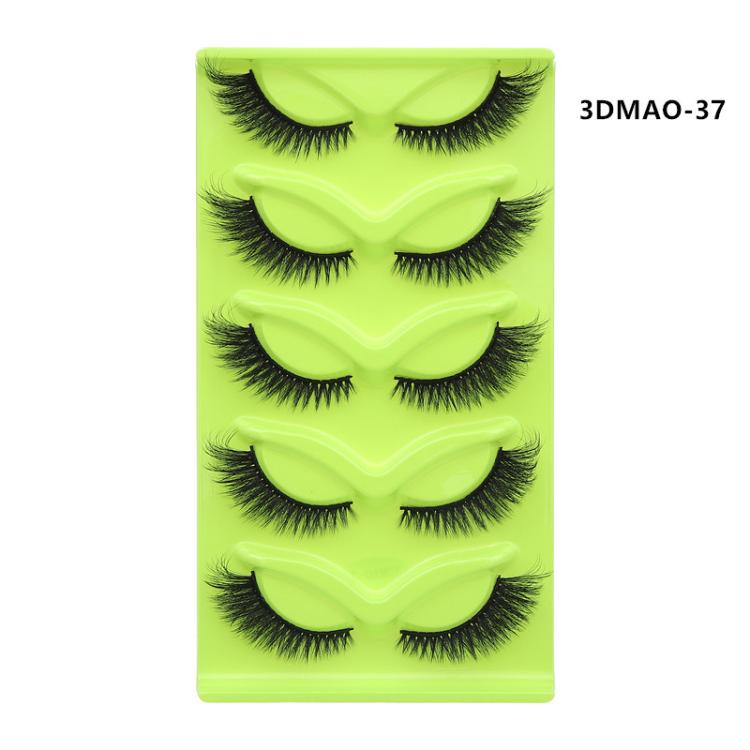 5pair /Set Green Fox-Eye Cat-Eye False Eyelashes Voluminous Curled Realistic Fox-Style Lashes, Spec: 3DMAO-37