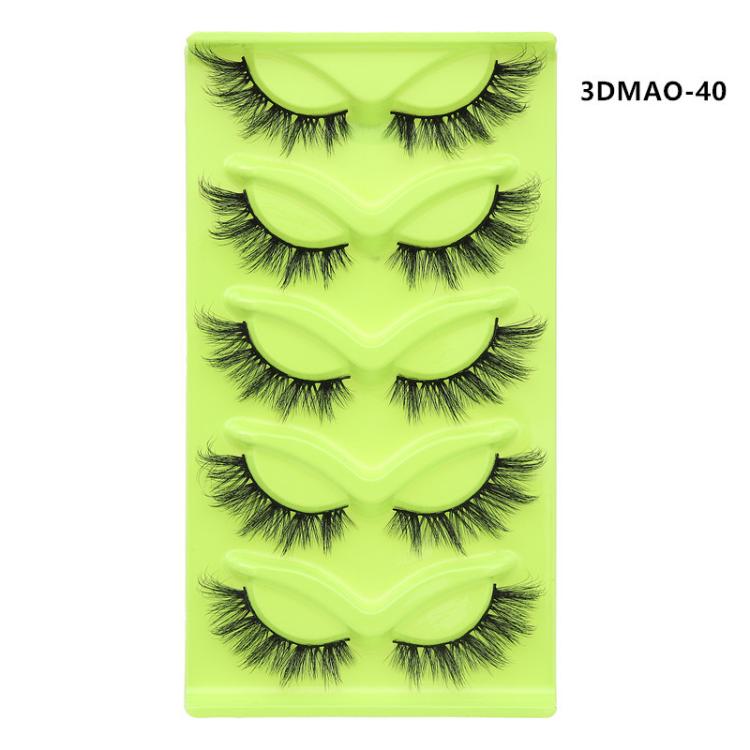 5pair /Set Green Fox-Eye Cat-Eye False Eyelashes Voluminous Curled Realistic Fox-Style Lashes, Spec: 3DMAO-40