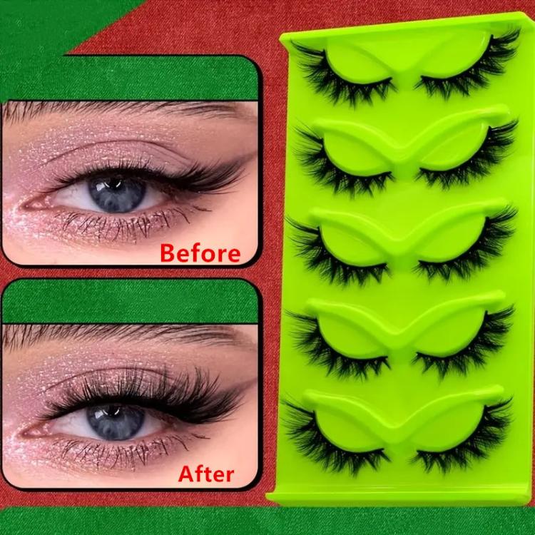 5pair /Set Green Fox-Eye Cat-Eye False Eyelashes Voluminous Curled Realistic Fox-Style Lashes, Spec: 3DMAO-20