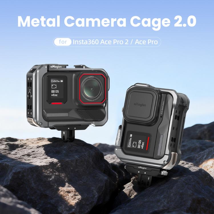 For Insta360 Ace Pro 2 / Ace Pro AMagisn Metal Camera Cage 2.0 With Quick-Switch Vertical/Horizontal Shooting, Cold Shoe Mount - Space Gray