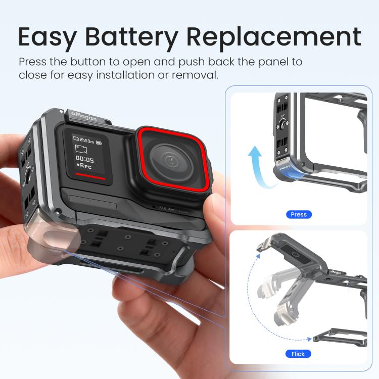 For Insta360 Ace Pro 2 / Ace Pro AMagisn Metal Camera Cage 2.0 With Quick-Switch Vertical/Horizontal Shooting, Cold Shoe Mount - Space Gray