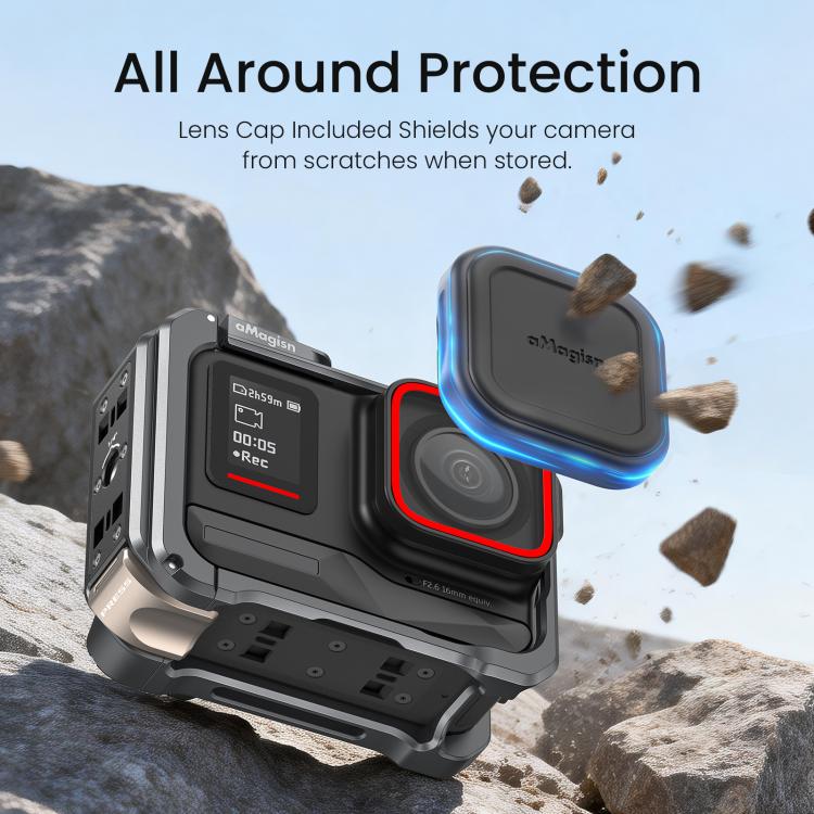 For Insta360 Ace Pro 2 / Ace Pro AMagisn Metal Camera Cage 2.0 With Quick-Switch Vertical/Horizontal Shooting, Cold Shoe Mount - Space Gray