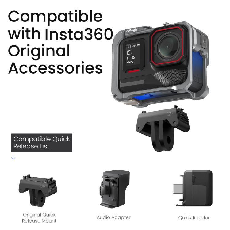 For Insta360 Ace Pro 2 / Ace Pro AMagisn Metal Camera Cage 2.0 With Quick-Switch Vertical/Horizontal Shooting, Cold Shoe Mount - Space Gray